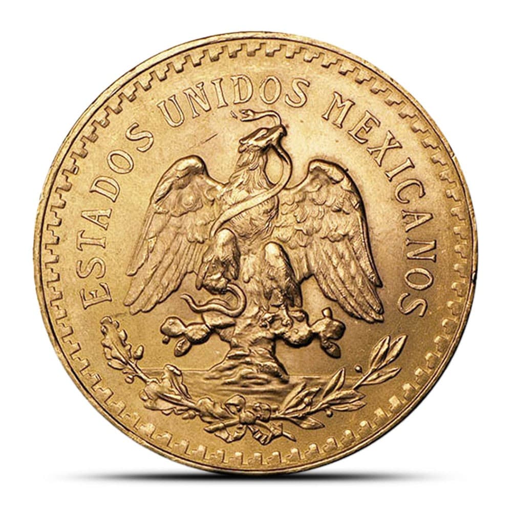 Revers du 50 Pesos Mexicain : aigle posé sur un cactus dévorant un serpent, emblème national des Estados Unidos Mexicanos